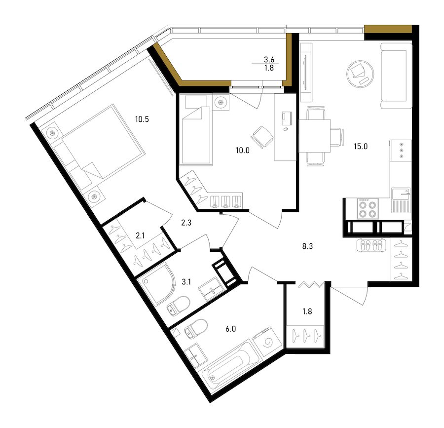 2-комнатная квартира 61.05 м², 9/12 эт., ЖК «Белый Остров»